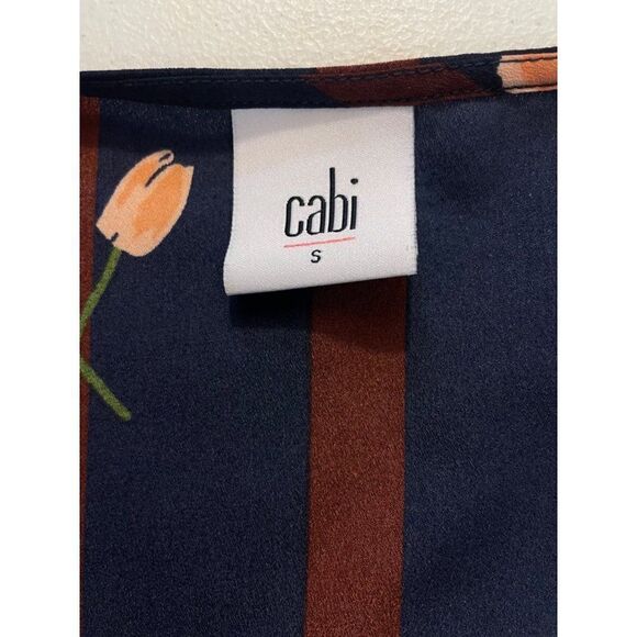 CAbi Scroll Sleeveless Top Woman Size Small Navy Brown Stripe Floral 3600 Small - Picture 6 of 6